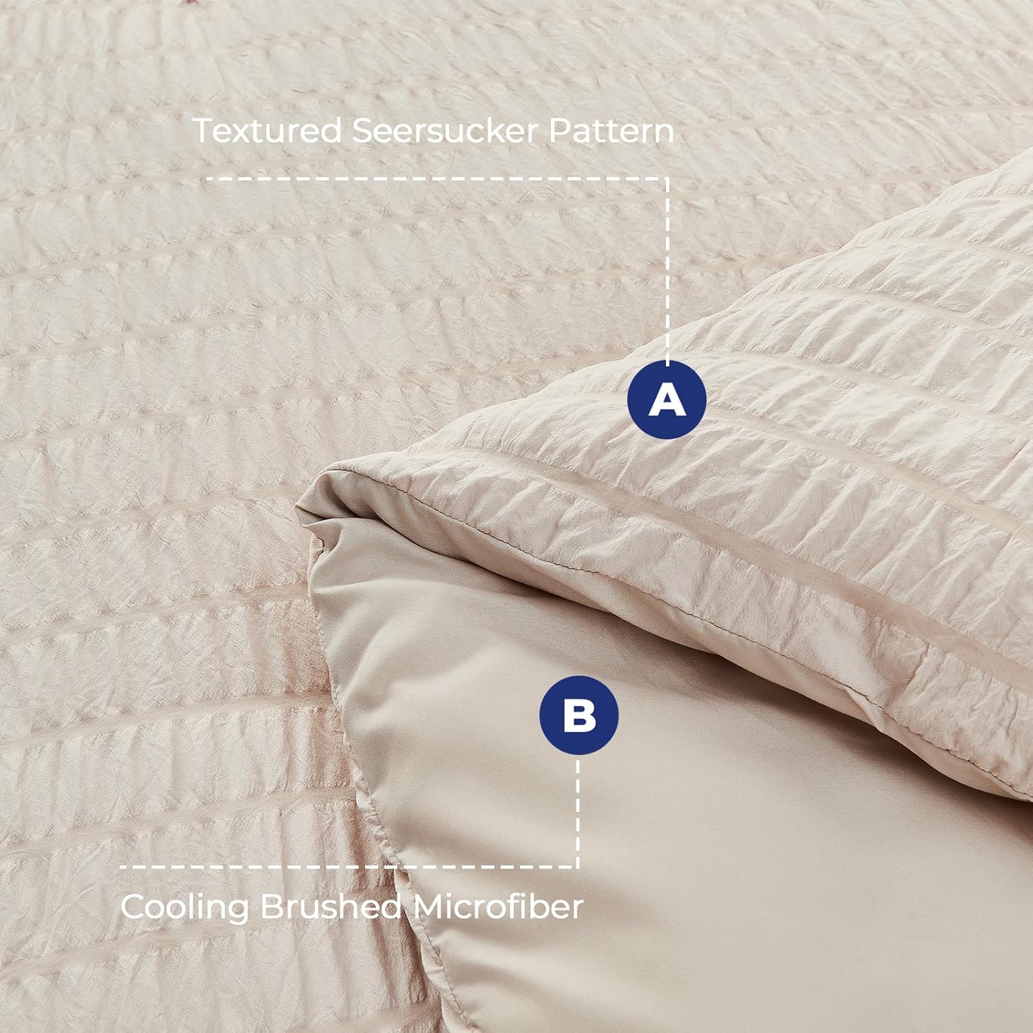 Crinkle Seersucker Bed in a Bag Set - 7 Pcs Beige Textured Comforter Set